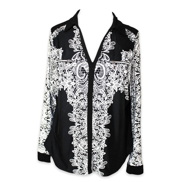 Peter Nygard Tops - 🔴 30% OFF Peter Nygard Black & White Western Paisley Top Long Sleeve